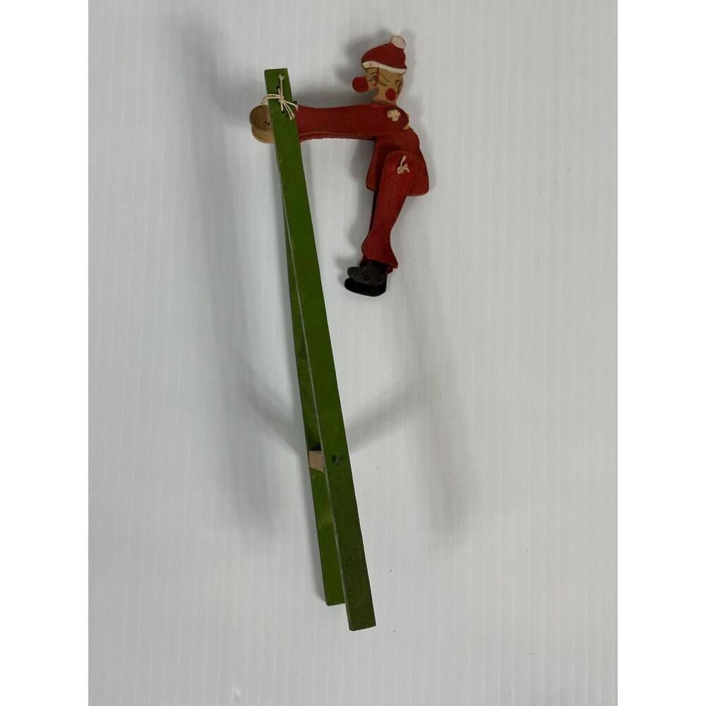 Wooden Clown Acrobat Flip Toy 1950s‎ Trapeze repair Germany 8.5in Squeeze Ladder